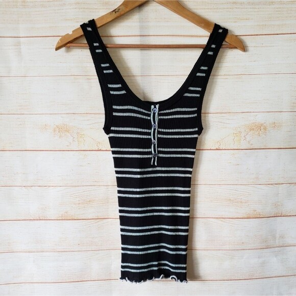 Generation Love Stretchy Striped Sleeveless Tank Top with Lurex and Lettuce Hem - Picture 1 of 6